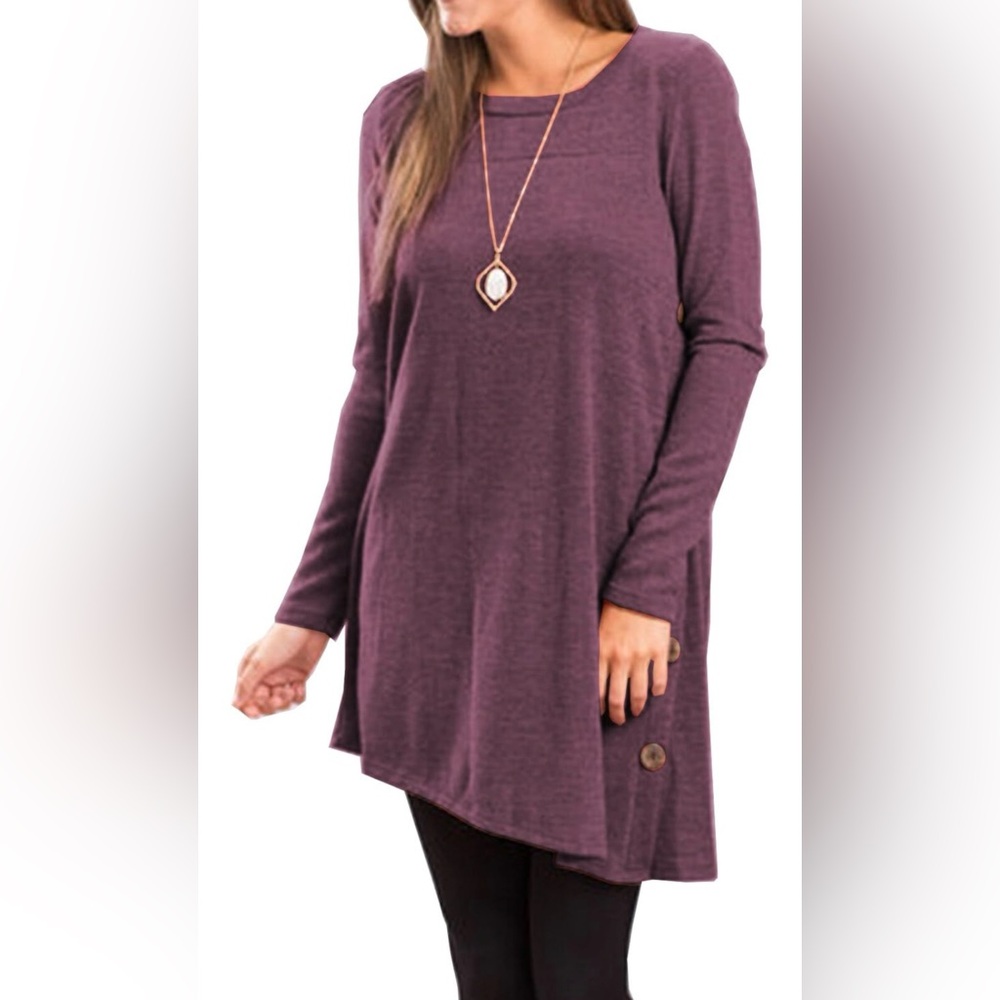 ❄️ NWT Cute Comfy Soft Purple Maroon Heather Tunic Top Side Button Detailing XXL